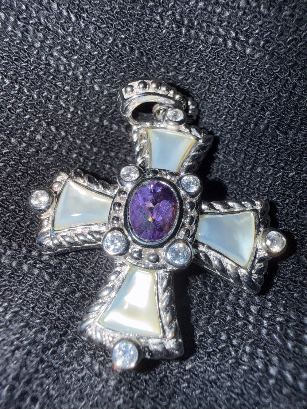 Judith Ripka 925 Sterling, silver mother-of-pearl and amethyst pendant - Picture 3 of 3